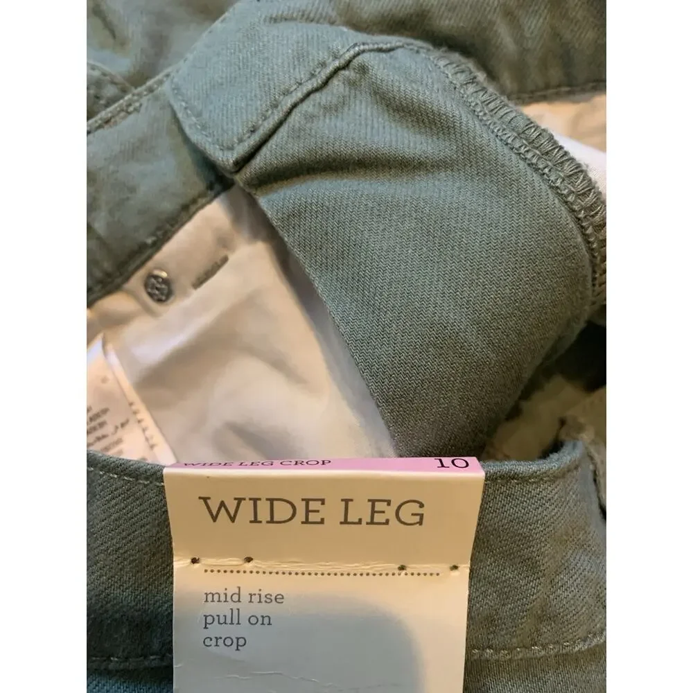 Style‎ & Co Wide Leg Pull On Crop Mid Rise Pants New Pale Sage Size 10 NWT
